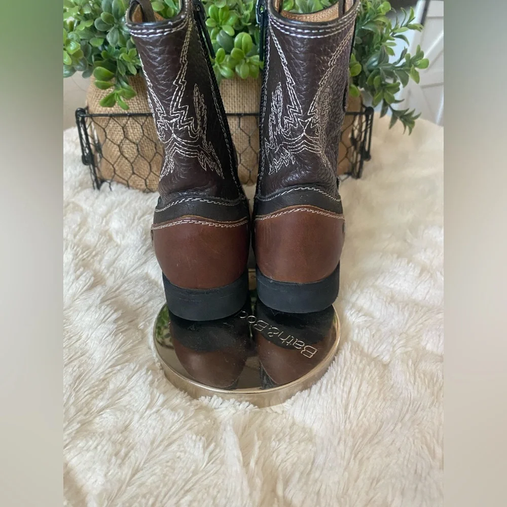 Carreta Dark Brown Kids Cowboy Boots‎ with Embroidery